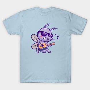 Cute Mosquito Playing Guitar Cartoon T-Shirt